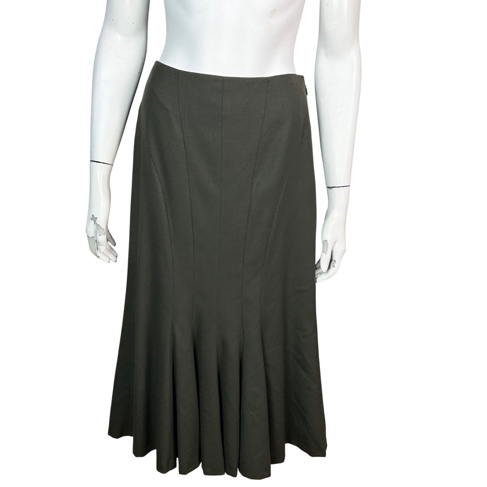Ann Taylor long pleated skirt size 2 Olive Green Wool Drop Waist Equestrian